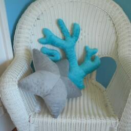 Teal Minky Coral Reef Pillow Nautical Coastal Decor - thumbnail 3