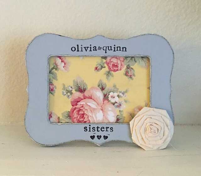 Personalized Sisters Picture Frame Hand Stamped Vintage Floral 4x6 - image 1