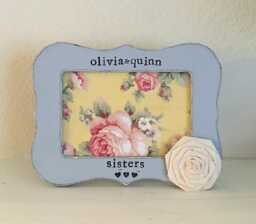 Personalized Sisters Picture Frame Hand Stamped Vintage Floral 4x6 - thumbnail 1