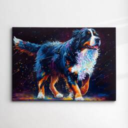 Colorful Bernese Mountain Dog Pet Abstract Modern Oil Painting Wall Art, Framed Canvas Poster Print, Home Kitchen Office Room Decor, Gifts - thumbnail 3