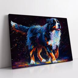 Colorful Bernese Mountain Dog Pet Abstract Modern Oil Painting Wall Art, Framed Canvas Poster Print, Home Kitchen Office Room Decor, Gifts - thumbnail 2