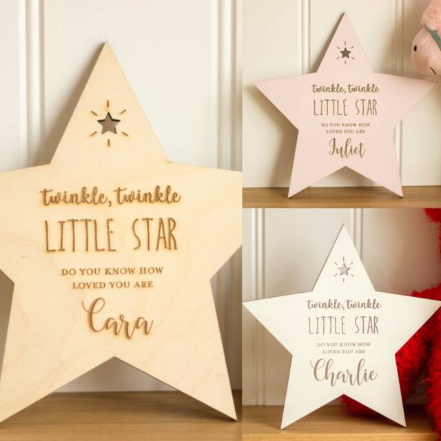 Personalised Nursery Bedroom Sign, Twinkle Star Wall Wooden Plaque, Keepsake Decoration, New Baby Gift, Colour Choice - image 1