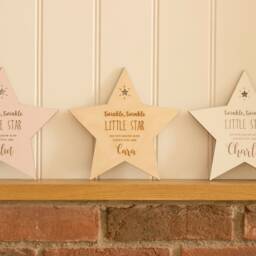 Personalised Nursery Bedroom Sign, Twinkle Star Wall Wooden Plaque, Keepsake Decoration, New Baby Gift, Colour Choice - thumbnail 3