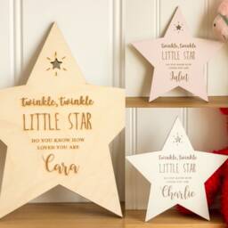 Personalised Nursery Bedroom Sign, Twinkle Star Wall Wooden Plaque, Keepsake Decoration, New Baby Gift, Colour Choice - thumbnail 1