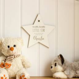 Personalised Nursery Bedroom Sign, Twinkle Star Wall Wooden Plaque, Keepsake Decoration, New Baby Gift, Colour Choice - thumbnail 2