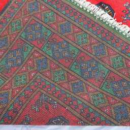 6'4x9'3 Ft Handmade Red Rug, Afghan Bukhara Tribal Veg Dyes Wool Area High Pile Soft Carpet, Oriental Turkmen Living Room Rug - thumbnail 4