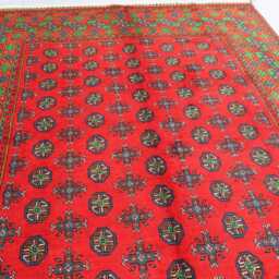 6'4x9'3 Ft Handmade Red Rug, Afghan Bukhara Tribal Veg Dyes Wool Area High Pile Soft Carpet, Oriental Turkmen Living Room Rug - thumbnail 3