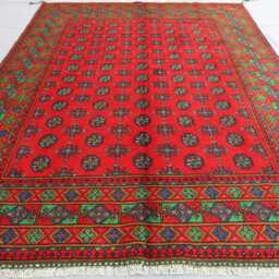 6'4x9'3 Ft Handmade Red Rug, Afghan Bukhara Tribal Veg Dyes Wool Area High Pile Soft Carpet, Oriental Turkmen Living Room Rug - thumbnail 2