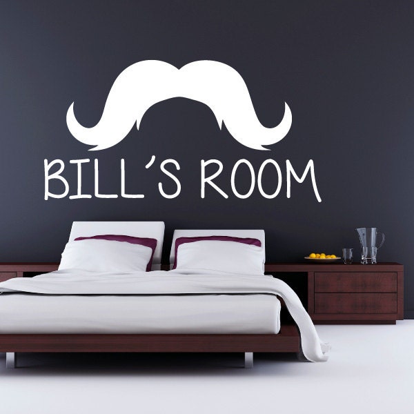 Custom Personalized Name & Thick Mustache Wall Decal Sticker Decor 01 - image 1
