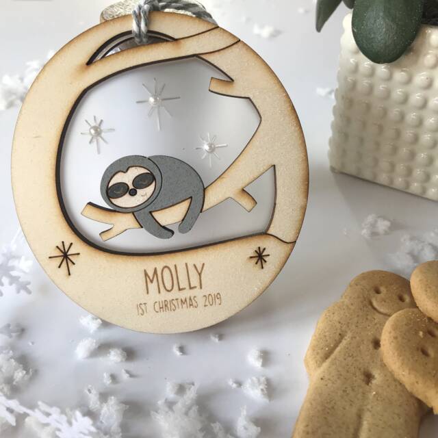 Personalised Baby's 1st Christmas Bauble - Baby Sloth Cute Christmas Decoration First - image 1