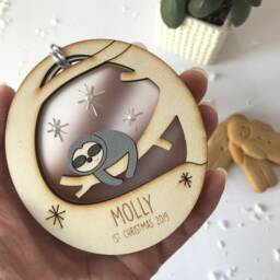Personalised Baby's 1st Christmas Bauble - Baby Sloth Cute Christmas Decoration First - thumbnail 2