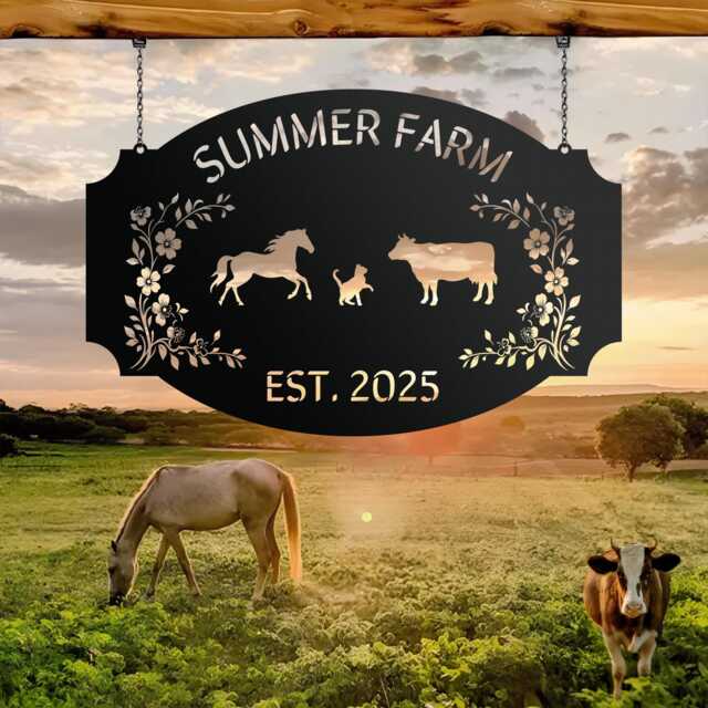 Personalized Farmhouse Sign, Farm Metal Gift For Farmers, Gate Wall Art, Large Sign With All Pet - image 1