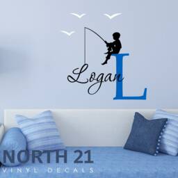 Fishing - Wall Decal Boys Name Children Decals Personalized Art Nursery Wall Decal Decor - thumbnail 2