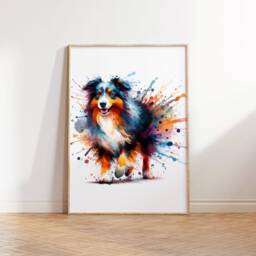 Australian Shepherd Prints - Set Of 3 Posters - Watercolor Definition Wall Art Colourful Painting Room Decor Pet Artwork Gift - thumbnail 3