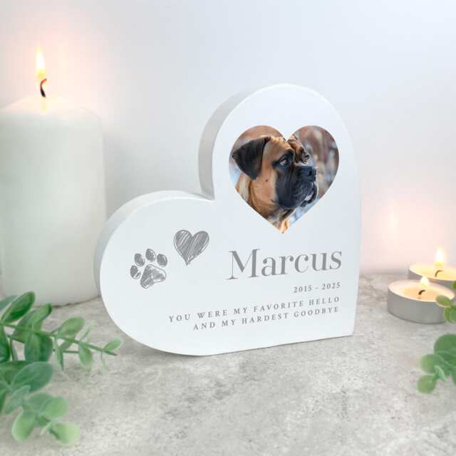 Personalised Pet Photo Keepsake - White Heart Memorial Gift - 14cm - image 1