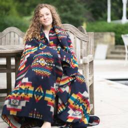 Navy Blue Southwestern Throw Blanket Queen Western Style Comforter Reversible Woven Native Boho Bedspread Alpaca Wool Aztec - thumbnail 2