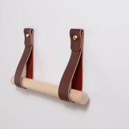 Toilet Roll Holder Kit with Leather Hooks & Wood Dowel Wall Mounted Tp Holder Farmhouse Bathroom Decor Art Scandinavian Accessories For Bath - thumbnail 4