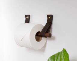 Toilet Roll Holder Kit with Leather Hooks & Wood Dowel Wall Mounted Tp Holder Farmhouse Bathroom Decor Art Scandinavian Accessories For Bath