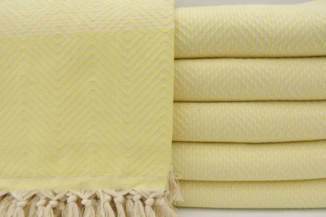 "Light Yellow Blanket, Beach Throw, Turkish Pestemal, Turkish %100 Cotton Towel, Towel, Bed Cover, Turkish Blanket, Blanket, 75""x91" - image 1