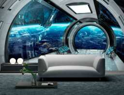 Wall Mural Sci-Fi Photo Art Removable Wall Futuristic Spaceship Fantastic Interioir Self Adhesive Of Starship Interior - thumbnail 1