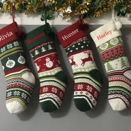 Personalized Large Knitting Monogrammed Christmas Stockings Holidays Decoration Traditional Stockings-Gift Collection Bag Ornament - thumbnail 2