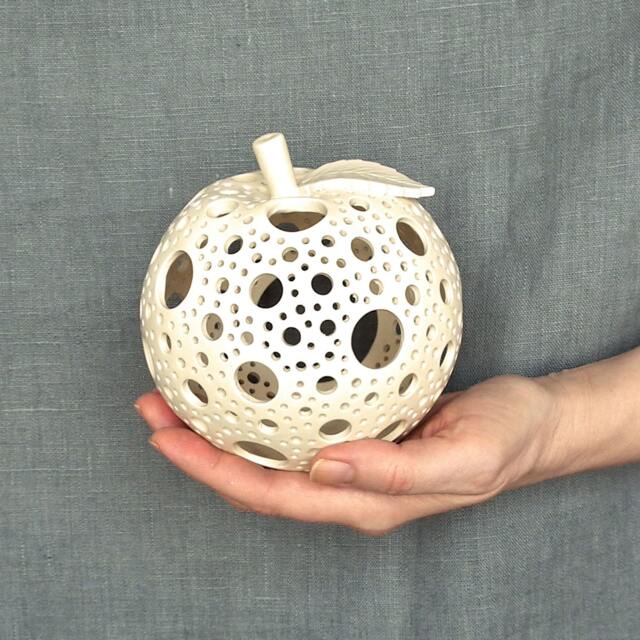Decorative White Ceramic Apple Lantern Fall Mantel Decor - image 1