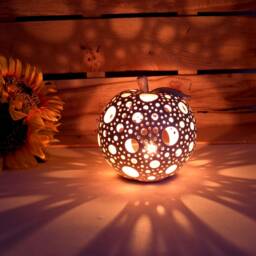 Decorative White Ceramic Apple Lantern Fall Mantel Decor - thumbnail 3