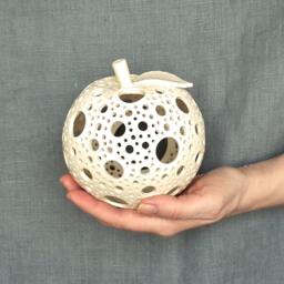 Decorative White Ceramic Apple Lantern Fall Mantel Decor - thumbnail 1