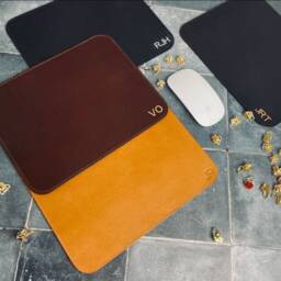 Full Grain Leather Mouse Pad Personalized Rose Gold Initials, Made in Usa - thumbnail 4