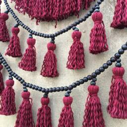 Red Wall Hanging With Black Beads, Macrame Boho Decor - thumbnail 2