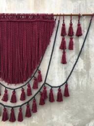 Red Wall Hanging With Black Beads, Macrame Boho Decor - thumbnail 1