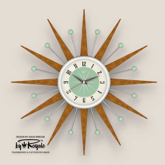 Teak Starburst Clock Mid Century Modern Wall Decor, 21 - image 1