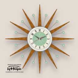 Teak Starburst Clock Mid Century Modern Wall Decor, 21 - thumbnail 1