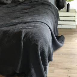 Dark Grey Blanket, Linen & Cotton Blend Blanket, Voluminous Throw, Natural Coverlet, Daybed Blanket Black Throw - thumbnail 3