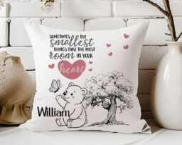 Personalised Pooh Baby Cushion, Custom Nursery Bear Story Tell Quote Throw, Shower Gift - thumbnail 1