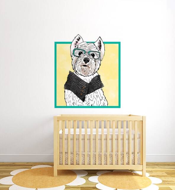West Highland Terrier With Glasses Wall Sticker Decal - Dogs & Pets Stickers, Art, Decals, Animals Decals