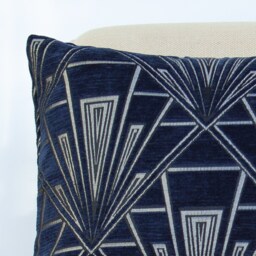 Art Deco Xl Rectangular Cushion. Double Sided Luxury Velvet Chenille. Navy Blue & Silver. Geometric Bold Design. 20S/30S Style. 23X15 - thumbnail 2
