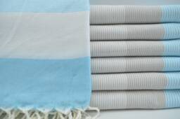 "Peshtemal Towel, Bath Towel, Turquoise & Gray Towel, Turkish Towel, 40""x67" - thumbnail 1
