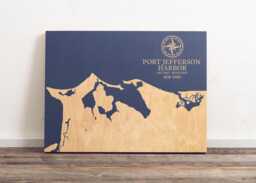 Port Jefferson Harbor, New York Map - Engraved Wood Coastal Chart Wall Art Sign, Beach Home Decor Nautical Print, Personalized Family Gift - thumbnail 1