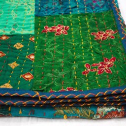 Cotton Sari Patchwork Kantha Quilt Indian Queen Size Bohemian Blanket Bedspread Sofa Decor Throw - thumbnail 3