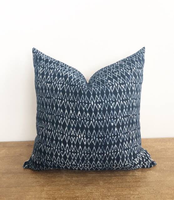 Vintage Hmong Batik Pillow Cover, Navy Blue Indigo, 22 - image 1
