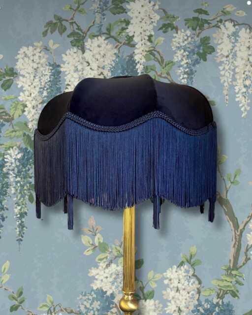 Handmade Art Deco Fringe Lampshade Navy Blue Velvet, 16 - image 1