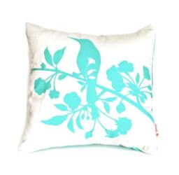 Mint Green Print On Off White Blooming Blossom-Mini 10.5 Inches Square Pillow - thumbnail 1