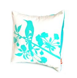 Mint Green Print On Off White Blooming Blossom-Mini 10.5 Inches Square Pillow - thumbnail 3