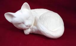 Ceramic Ready To Paint Curled Sleeping Kitty Cat, 7 1/2 - 8 Inches Long, Handmade, Ceramic Bisque - thumbnail 1