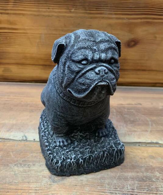 Stone Garden Sitting Bulldog Dog Union Jack Statue Ornament - image 1