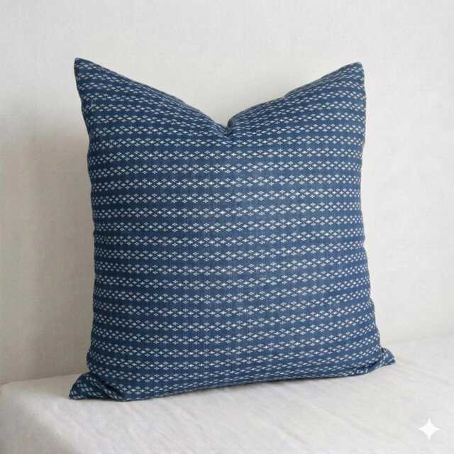 Indigo Striped Woven Pillow Cover, Lanna Hmong Cotton, 20 - image 1
