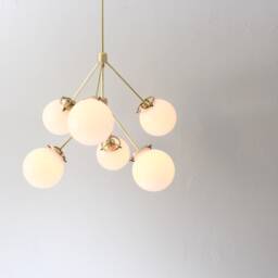 Modern Globe Chandelier - Sputnik Brass Pendant Lighting Fixture Six Frosted White Glass Globes Kitchen Island Dining Table - thumbnail 3
