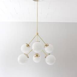 Modern Globe Chandelier - Sputnik Brass Pendant Lighting Fixture Six Frosted White Glass Globes Kitchen Island Dining Table - thumbnail 4