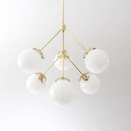 Modern Globe Chandelier - Sputnik Brass Pendant Lighting Fixture Six Frosted White Glass Globes Kitchen Island Dining Table - thumbnail 2